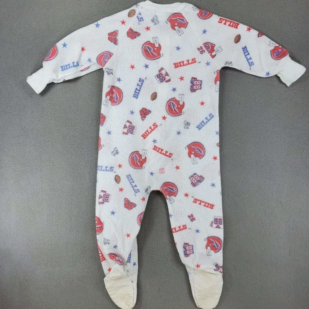 FLAW* Vintage Footed Pajamas Baby 3 White NFL Buffalo Bills Fleece Zip Up USA